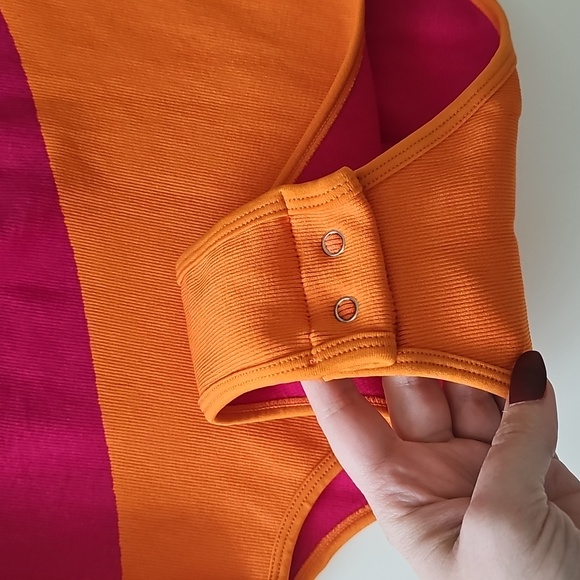 NWOT Aura One-Shoulder Pink and Orange Bodysuit - Picture 2 of 5